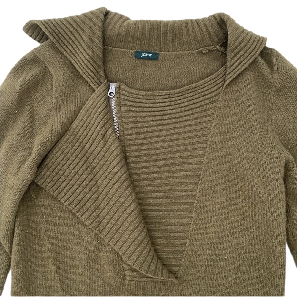 J. Crew Asymmetrical Zip Neck Ruffle Cashmere Wool Ribbed Sweater - Picture 3 of 10